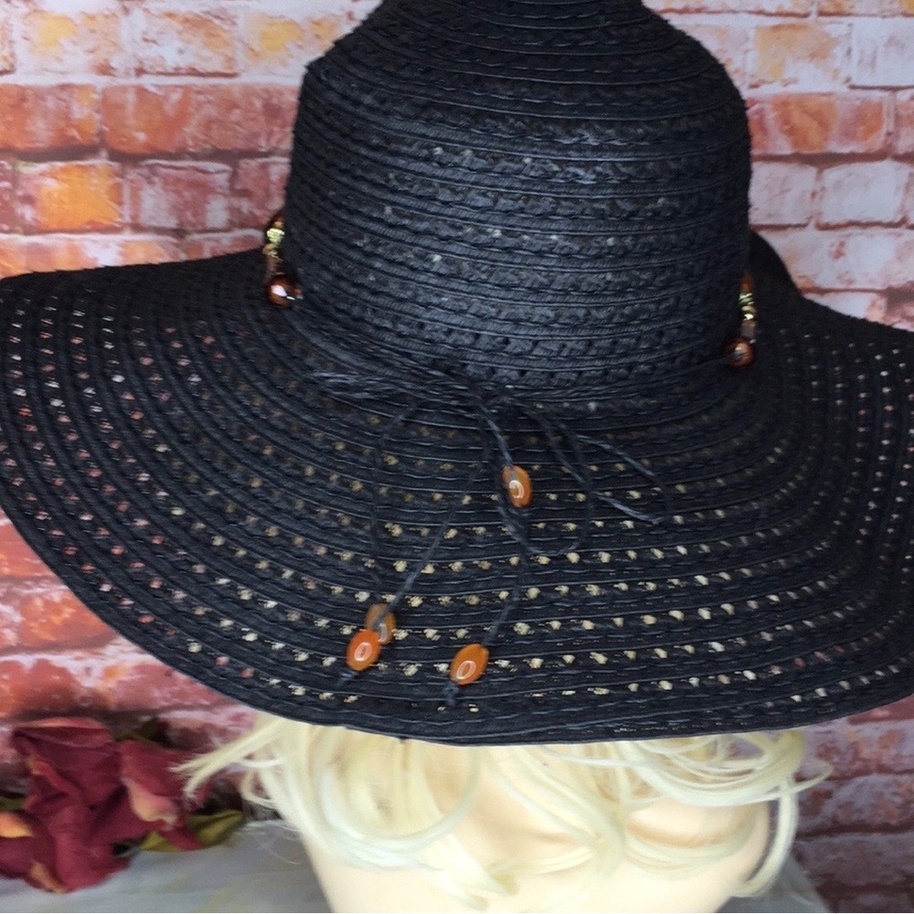 Strand Headware Black Oversized Amber Accented Floppy Beach Hat - Picture 6 of 9